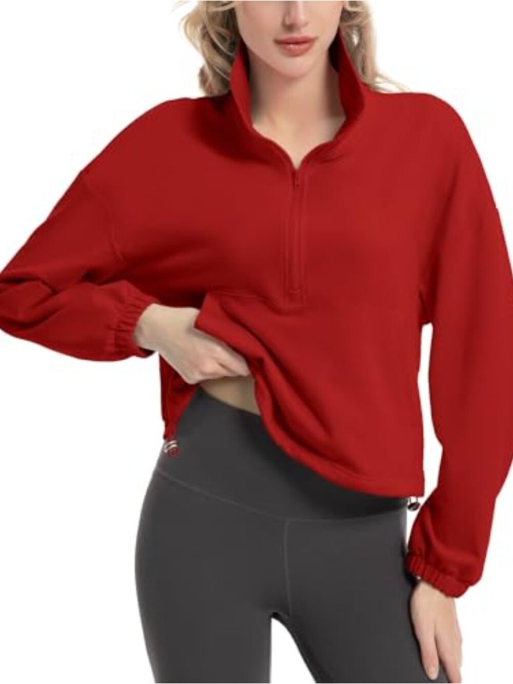 Quarter Zip Pullover Cropped Sweatshirt Long Sleeve Crop Top Stand Collar